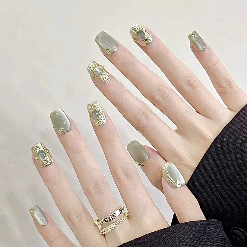 【 Sunshine Rose 】 Best-selling cat-eye Green Bucherati Nail Art, hand-worn nail polish
