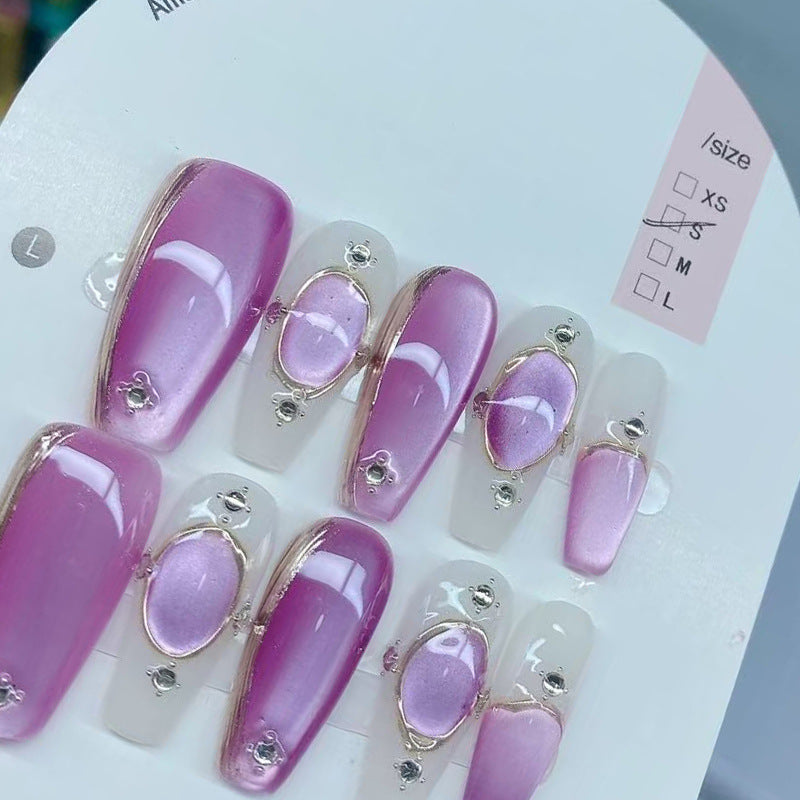 [Buccellati] Hand-worn nail purple gas Donglai cat's eye prefabricated nail film whitening advanced sense nail art film