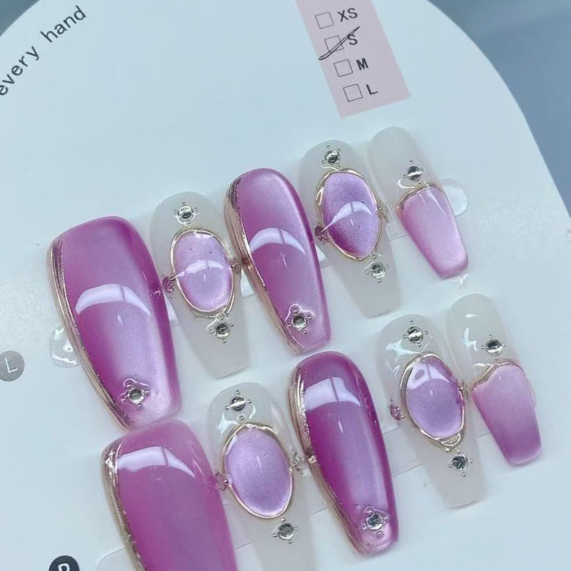 [Buccellati] Hand-worn nail purple gas Donglai cat's eye prefabricated nail film whitening advanced sense nail art film