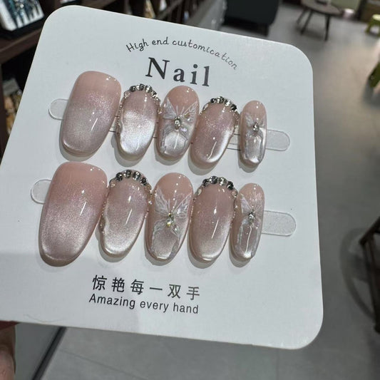 【 Butterfly King 】 Butterfly Flaring Cat's Eye High-end Handmade Wearable nail Patches Wholesale