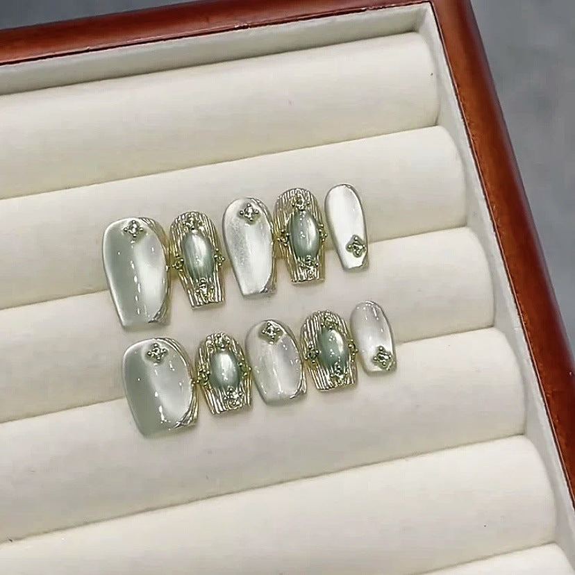 【 Sunshine Rose 】 Best-selling cat-eye Green Bucherati Nail Art, hand-worn nail polish