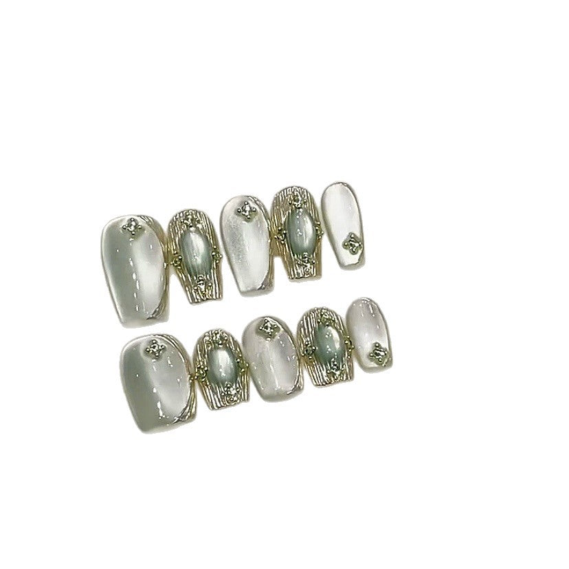 【 Sunshine Rose 】 Best-selling cat-eye Green Bucherati Nail Art, hand-worn nail polish