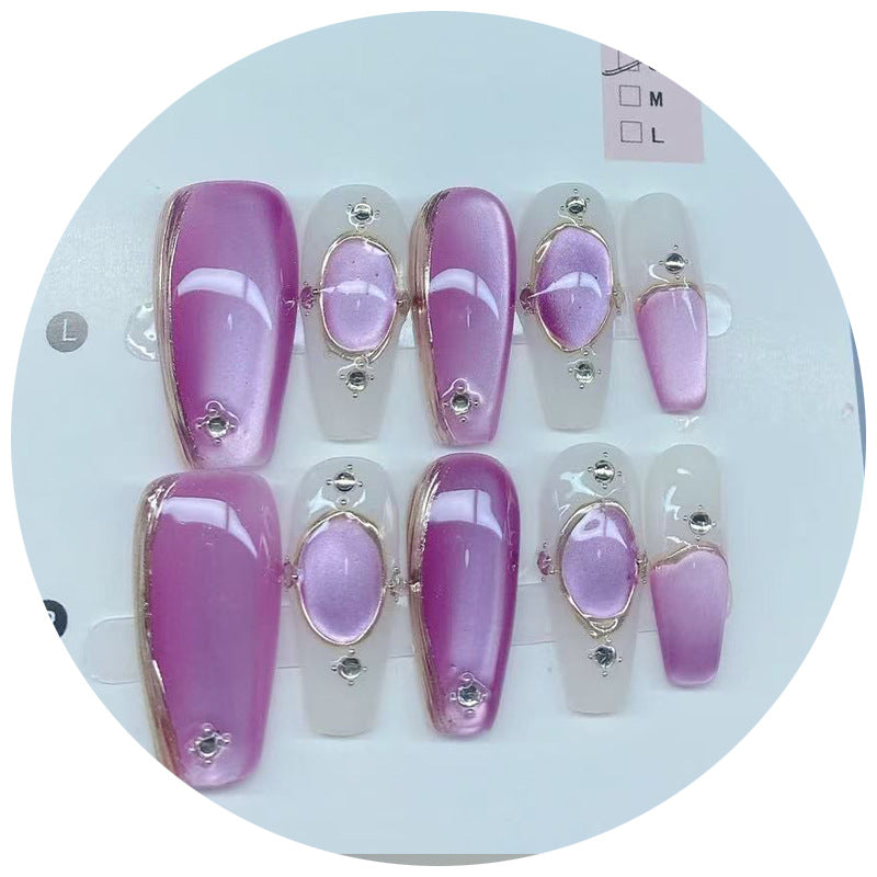 [Buccellati] Hand-worn nail purple gas Donglai cat's eye prefabricated nail film whitening advanced sense nail art film