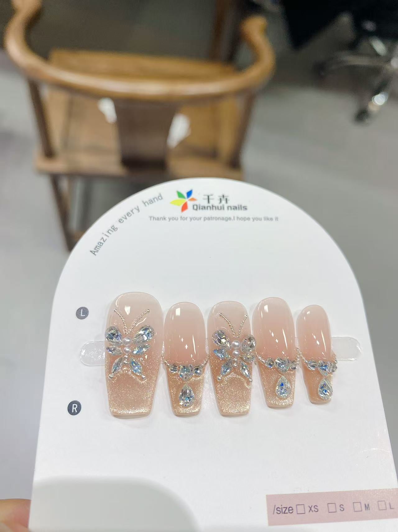 【 Sunlight Butterfly Shadow 】 Golden Nail Art Butterfly Three-dimensional Cat's Eye High-end Pure Handmade Wearable Nail Pieces Wholesale