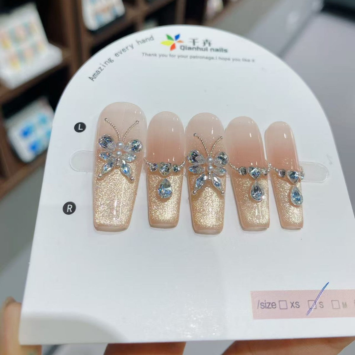 【 Sunlight Butterfly Shadow 】 Golden Nail Art Butterfly Three-dimensional Cat's Eye High-end Pure Handmade Wearable Nail Pieces Wholesale