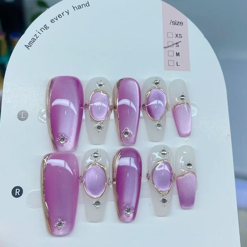 [Buccellati] Hand-worn nail purple gas Donglai cat's eye prefabricated nail film whitening advanced sense nail art film