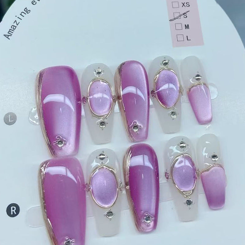 [Buccellati] Hand-worn nail purple gas Donglai cat's eye prefabricated nail film whitening advanced sense nail art film