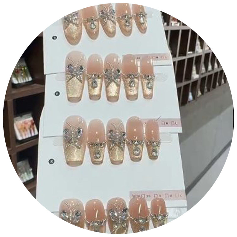【 Sunlight Butterfly Shadow 】 Golden Nail Art Butterfly Three-dimensional Cat's Eye High-end Pure Handmade Wearable Nail Pieces Wholesale